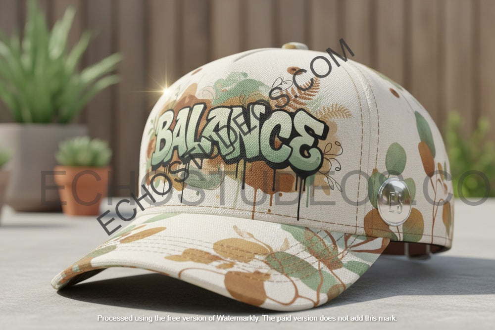 Balance Wellness Baseball Cap - Sage Green & Cream Graffiti Digital Design Download