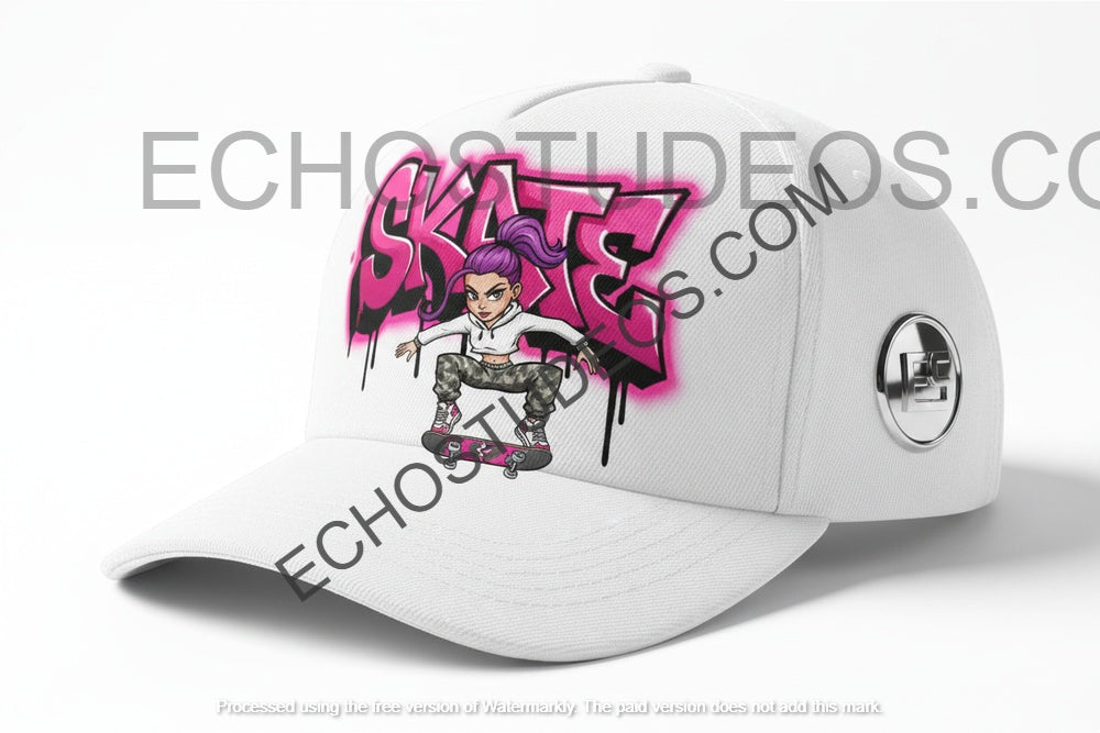 Skate Girl Baseball Cap - Pink & Black Graffiti Digital Design Download