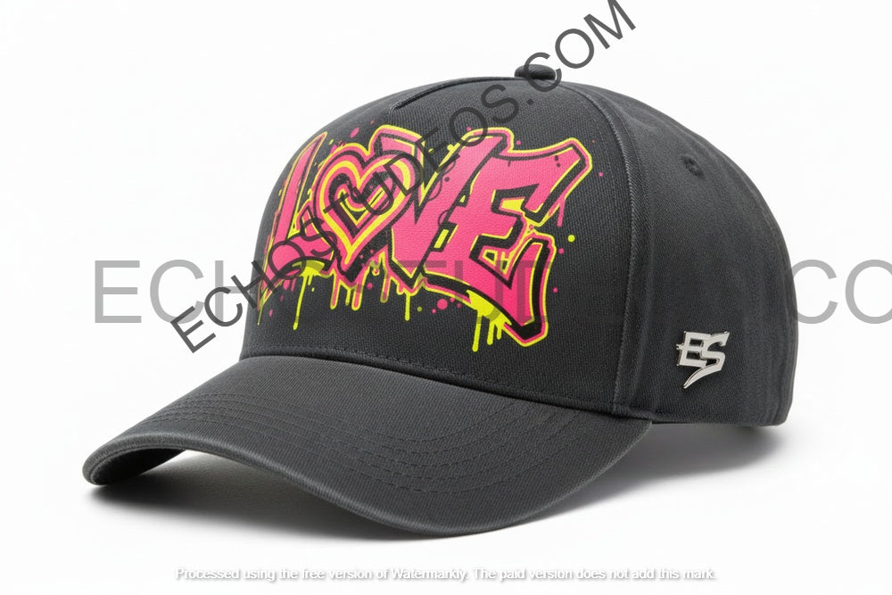 Love Baseball Cap - Pink & Yellow Graffiti Heart Digital Design Download