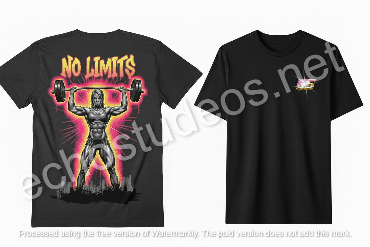 No Limits Weightlifting T-Shirt - Pink & Yellow Graffiti Digital Design Download