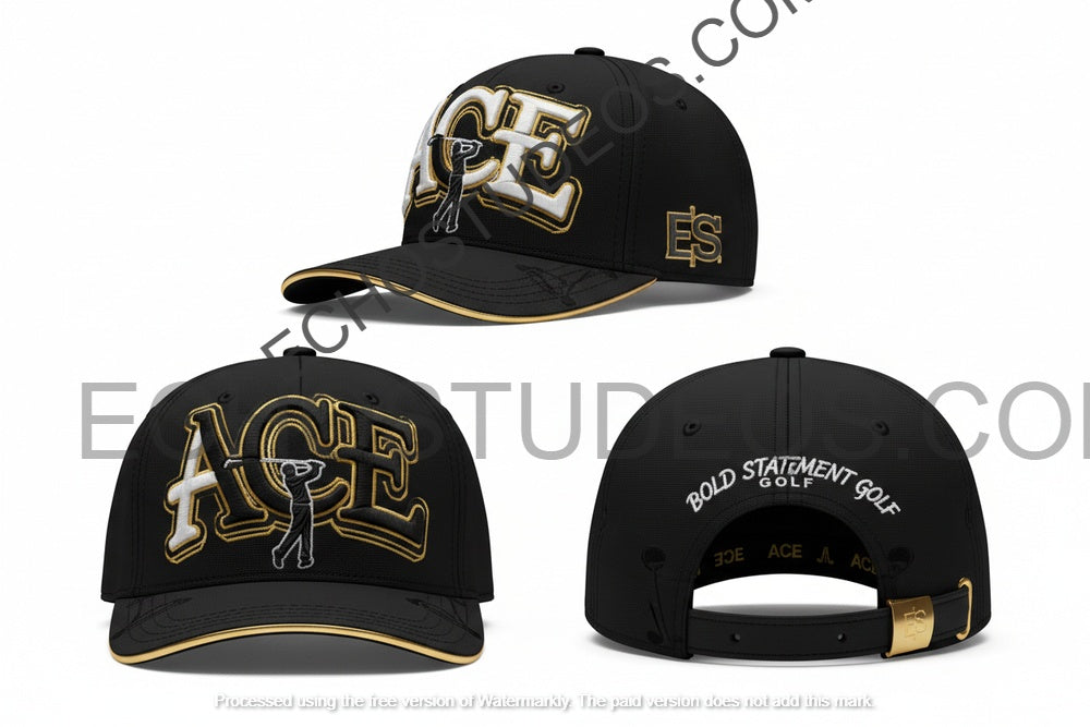 ACE Golf Cap - Black White & Gold Bold Digital Design Download