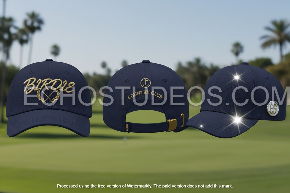 Birdie Golf Cap - Navy & Gold Luxury Digital Design Download