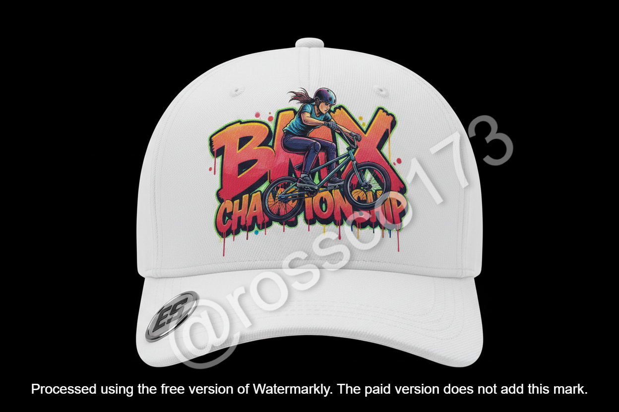 BMX Championship Girls Baseball Cap - Pink Red Yellow Graffiti Digital Design Download