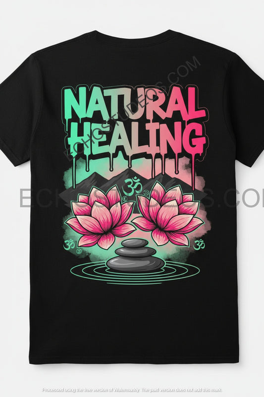 Natural Healing Wellness T-Shirt - Mint Green & Pink Graffiti Digital Design Download