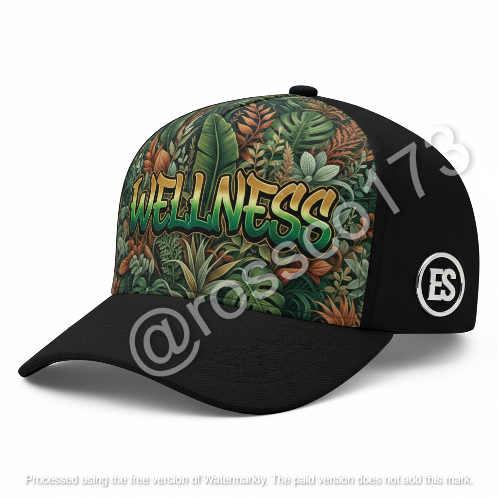Wellness Botanical Baseball Cap - Green Graffiti Digital Design Download