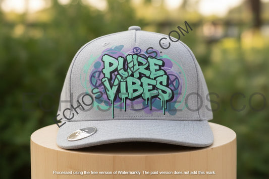 Pure Vibes Wellness Baseball Cap - Mint & Lavender Graffiti Digital Design Download