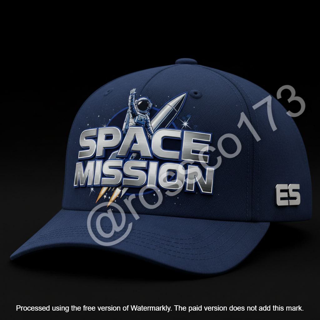 Space Mission Baseball Cap - Professional Silver White Blue Digital Design Download