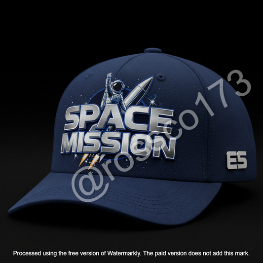 Space Mission Baseball Cap - Professional Silver White Blue Digital Design Download