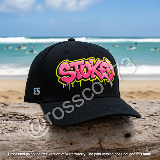 Stoked Surf Baseball Cap - Pink & Yellow Graffiti Digital Design Download