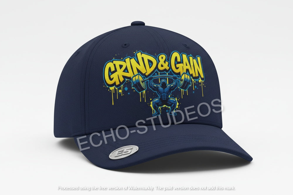 Grind & Gain Baseball Cap - Yellow & Blue Graffiti Digital Design Download